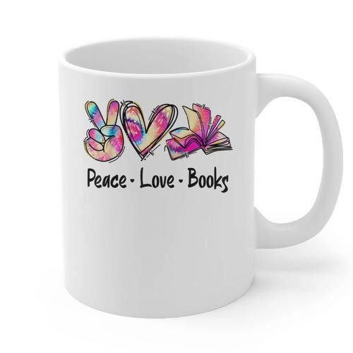Peace Love Books Librarian Teacher Life Book Library Tie Dye Graphic Print Coffee Mug - teacherstshirts.com