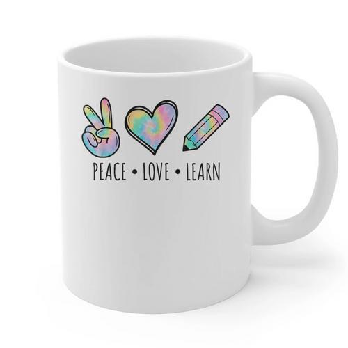 Peace Love Learn Tie Dye Teacher Kids 100th Days Of School Graphic Print Coffee Mug - teacherstshirts.com
