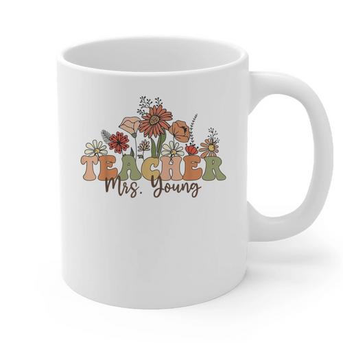 Personalized Name Teacher Mrs Young Back To School Custom Graphic Print Coffee Mug - teacherstshirts.com UK