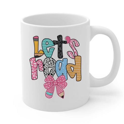 Lets Read Reading Teacher Back To School Literacy Pencil Bow Graphic Print Coffee Mug - teacherstshirts.com AU