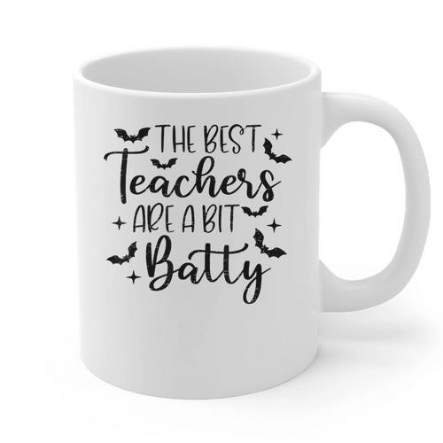 Retro The Best Teachers Are A Bit Batty Halloween Teacher Graphic Print Coffee Mug - teacherstshirts.com UK
