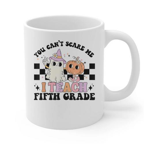 Retro You Can't Scare Me I Teach 5th Grade Teacher Halloween Graphic Print Coffee Mug - teacherstshirts.com