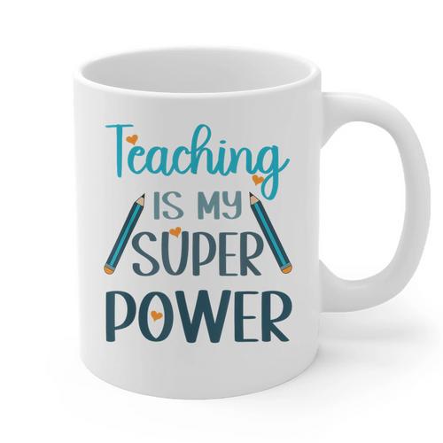 Retro Groovy Teaching Is My Super Power Teacher's Present Men Women Graphic Print Coffee Mug - teacherstshirts.com AU