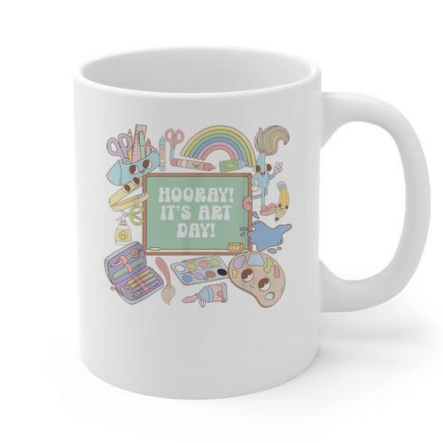 Retro Hooray It's Art Day Art Teacher Back To School Women Graphic Print Coffee Mug - teacherstshirts.com DE