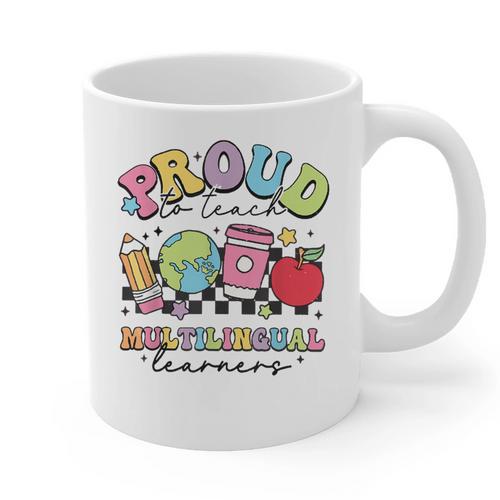 Retro Proud To Teach Multilingual Learners English Teacher Graphic Print Coffee Mug - teacherstshirts.com