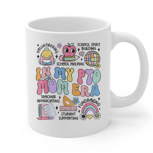 Retro In My PTO Mom Era Parent Organization Team Teacher Graphic Print Coffee Mug - teacherstshirts.com