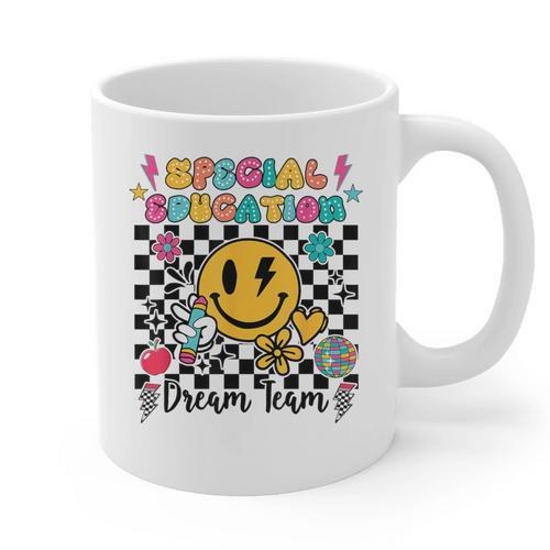 Retro Special Education Squad Groovy Dream Team Teacher Graphic Print Coffee Mug - teacherstshirts.com