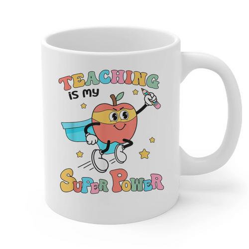 Retro Teaching Is My Superpower Apple Teacher Appreciation Graphic Print Coffee Mug - teacherstshirts.com