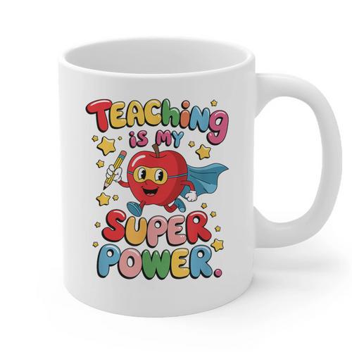 Retro Teaching Is My Superpower Apple Teacher Appreciation Graphic Print Coffee Mug - teacherstshirts.com