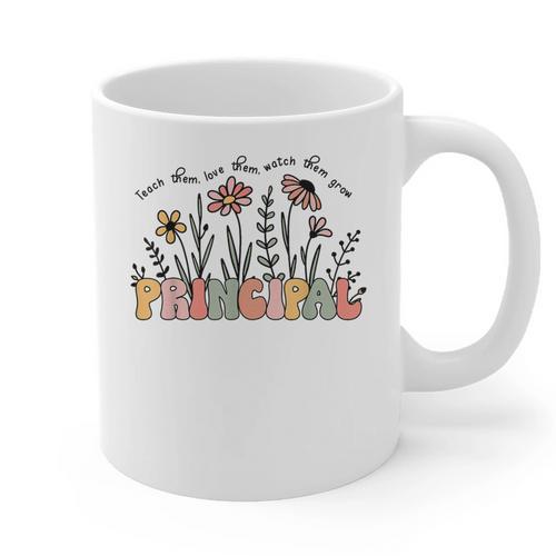 Retro Vintage Floral Principal Shirt For Women Teachers Day Graphic Print Coffee Mug - teacherstshirts.com UK