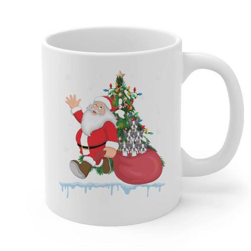 Santa Ugly Christmas Tree Lights Boston Terrier Dog Lover Graphic Print Coffee Mug - Bostonterriersmerch.com