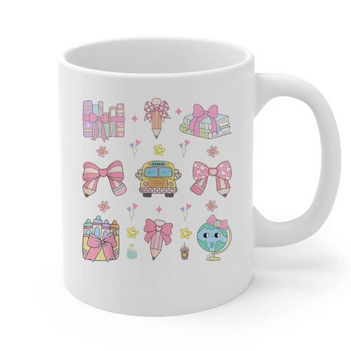 School Pencils And Bows Teacher Bow Coquette Pencil Girls Graphic Print Coffee Mug - teacherstshirts.com AU