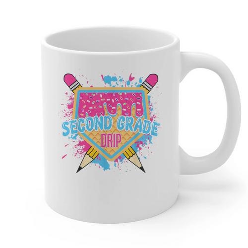 Second Grade Drip Ice Cream Home Plate Baseball Teachers Kid Graphic Print Coffee Mug - teacherstshirts.com UK