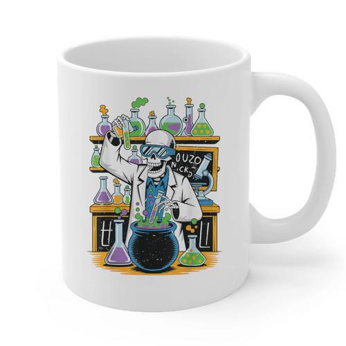 Skeleton Mad Scientist Halloween Costume Science Teacher Graphic Print Coffee Mug - teacherstshirts.com CA