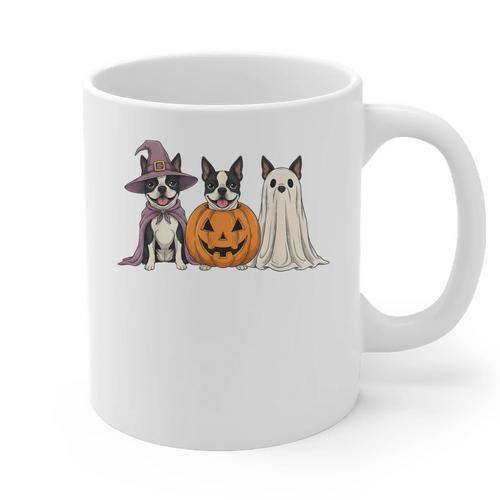Spooky Ghost Boston Terrier Pumpkin Halloween Dog Lover Graphic Print Coffee Mug - Bostonterriersmerch.com