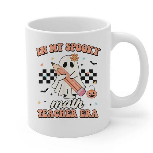 In My Spooky Math Teacher Era Groovy Retro Halloween Costume For Men Women Graphic Print Coffee Mug - teacherstshirts.com DE