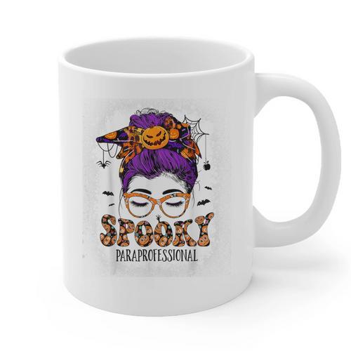 Spooky Paraprofessional Life Halloween Messy Bun Teacher For Men Women Graphic Print Coffee Mug - teacherstshirts.com