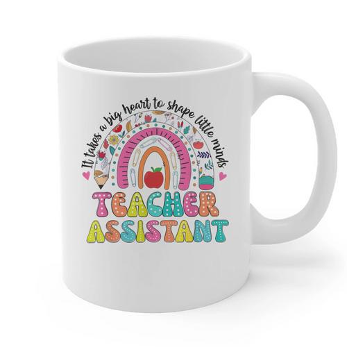 It Takes A Big Heart To Shape Little Minds Teacher Assistant Graphic Print Coffee Mug - teacherstshirts.com AU