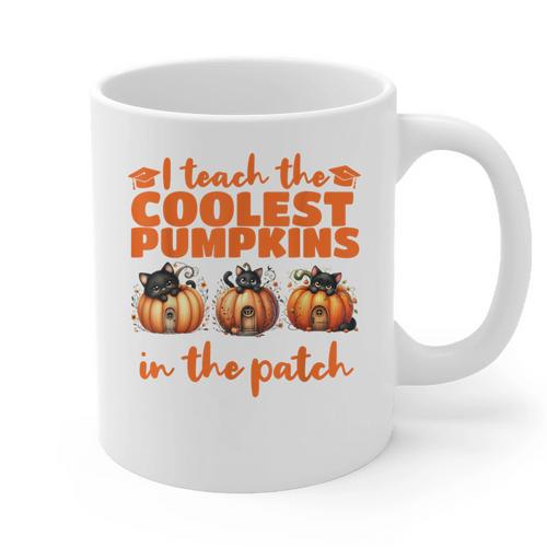 I Teach The Cutest Pumpkins Halloween Teacher Cat Lover Graphic Print Coffee Mug - teacherstshirts.com DE