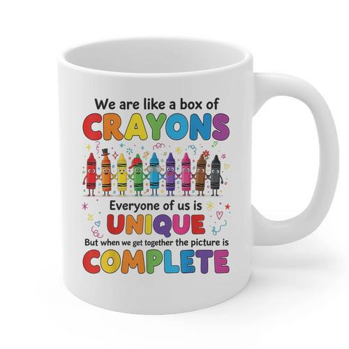 Teacher We Are Like a Box Of Crayons Back To School Graphic Print Coffee Mug - teacherstshirts.com DE