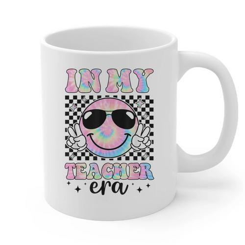 In My Teacher Era Groovy Tie Dye Back To School Cute Teacher Graphic Print Coffee Mug - teacherstshirts.com DE