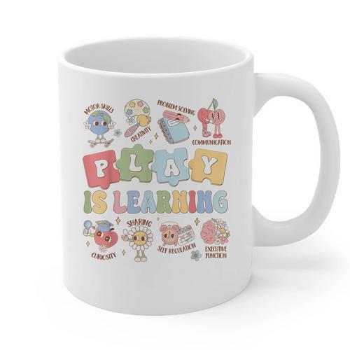 Teacher Groovy Play Is Learning Back To School Graphic Print Coffee Mug - teacherstshirts.com