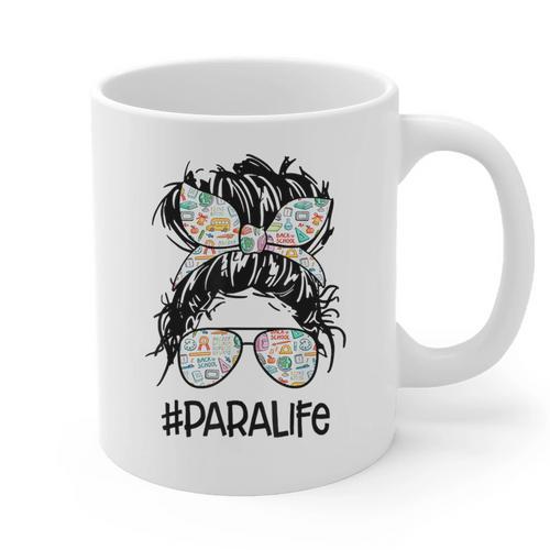 Teacher Para Life Tee Paraprofessional Cute Messy Bun Graphic Print Coffee Mug - teacherstshirts.com CA