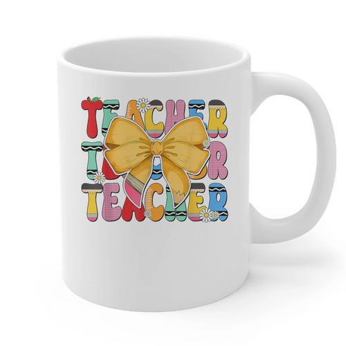 Teacher Pencil Coquette Bow Back To School Teacher Graphic Print Coffee Mug - teacherstshirts.com