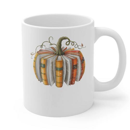 Teachers Students Fall Book Pumpkin Fall Librarians Bookworm Graphic Print Coffee Mug - teacherstshirts.com