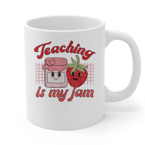 Teaching Is My Jam Cute Strawberry For Women Teachers Graphic Print Coffee Mug - teacherstshirts.com AU