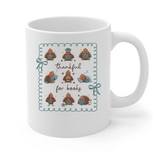 Thankful For Books Turkey Reading Book Lovers Fall Teacher Graphic Print Coffee Mug - teacherstshirts.com AU