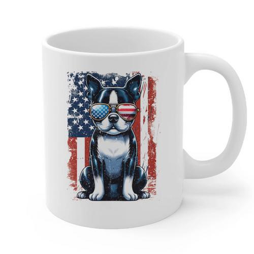 Vintage Boston Terrier Dog American US USA Flag Pets Dogs Graphic Print Coffee Mug - Bostonterriersmerch.com