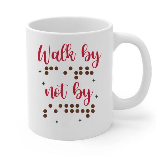 Visually Impaired Teacher Braille Bible Verse Walk By Faith Graphic Print Coffee Mug - teacherstshirts.com