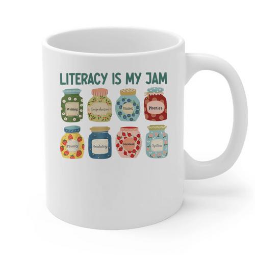 Women Literacy Is My Jam Literacy Teacher Reading Teacher Graphic Print Coffee Mug - teacherstshirts.com AU