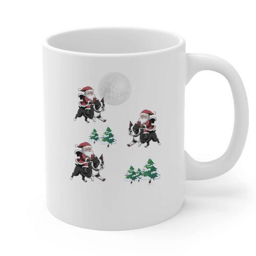Xmas Tree Santa Riding Boston Terrier Christmas Graphic Print Coffee Mug - Bostonterriersmerch.com
