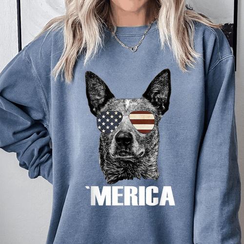 4th July Blue Heeler Dog Merica Patriotic USA Flag Cute Comfort Colors Sweatshirt - Bostonterriersmerch.com