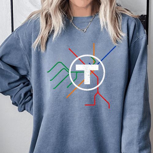 Boston T Subway Map Vintage MBTA Comfort Colors Sweatshirt - Bostonterriersmerch.com
