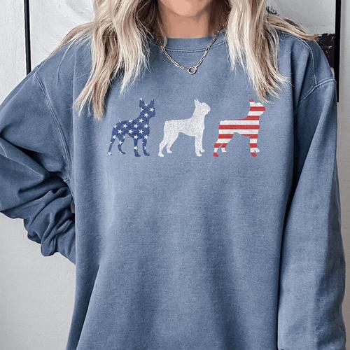 Boston Terrier 4th Of July Dog Patriotic USA Flag Man Woman Comfort Colors Sweatshirt - Bostonterriersmerch.com