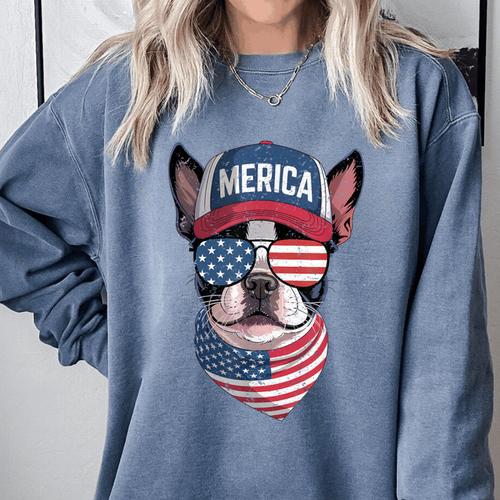Boston Terrier 4th Of July US Merica Bostie Dog Patriotic For Men Women Kids Comfort Colors Sweatshirt - Bostonterriersmerch.com