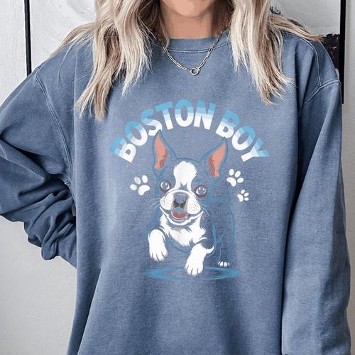 Boston Terrier Boy Cute Cartoon Dog Owner Pet Boston Terrier Comfort Colors Sweatshirt - Bostonterriersmerch.com