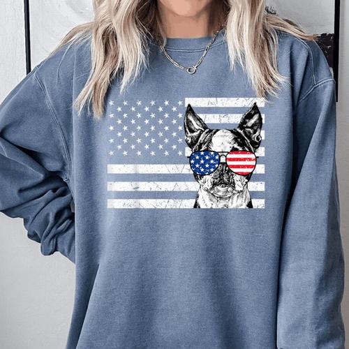 Boston Terrier Dog 4th Of July US American Flag Patriotic Comfort Colors Sweatshirt - Bostonterriersmerch.com