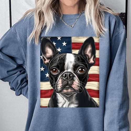 Boston Terrier Dog American Flag 4th Of July Patriotic Puppy Comfort Colors Sweatshirt - Bostonterriersmerch.com