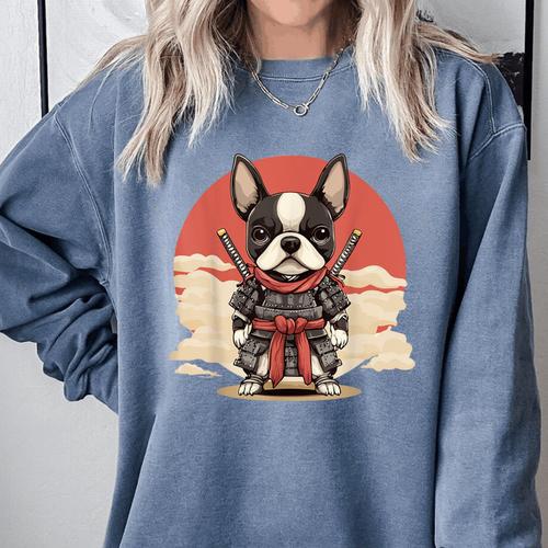 Boston Terrier Dog Japanese Style Samurai Dogs Comfort Colors Sweatshirt - Bostonterriersmerch.com