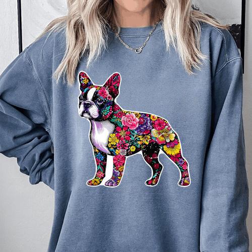 Boston Terrier Floral Dog Lover Vintage Distressed For Men Women Kids Comfort Colors Sweatshirt - Bostonterriersmerch.com