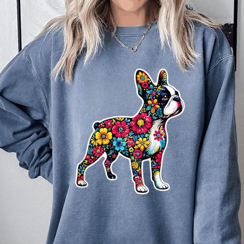 Boston Terrier Floral Vintage Dog Mom Distressed Men Women Kids Comfort Colors Sweatshirt - Bostonterriersmerch.com
