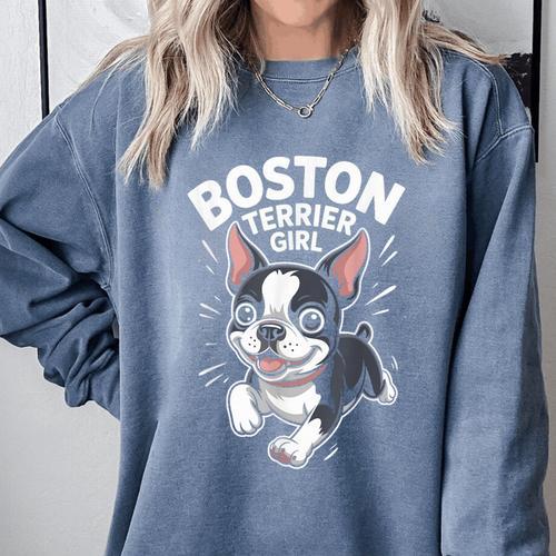 Boston Terrier Girl Cute Cartoon For Dog Owners Pet Terrier Comfort Colors Sweatshirt - Bostonterriersmerch.com