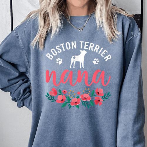 Boston Terrier Grandma Nana Dog Lover Christmas Comfort Colors Sweatshirt - Bostonterriersmerch.com