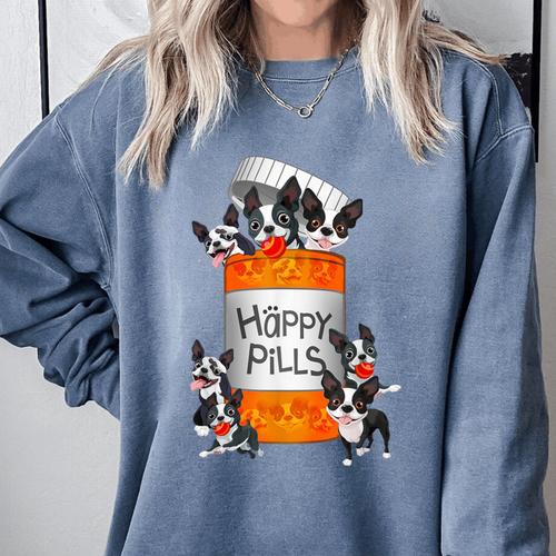 Boston Terrier Happy Pills T-Shirt Comfort Colors Sweatshirt - Bostonterriersmerch.com CA