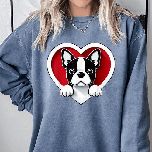 Boston Terrier Heart Cute Puppy Lover Or Dog Owner Comfort Colors Sweatshirt - Bostonterriersmerch.com