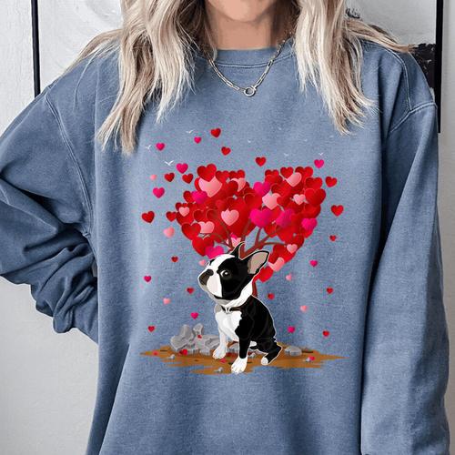 Boston Terrier Lover Heart Shape Boston Terrier Valentine Comfort Colors Sweatshirt - Bostonterriersmerch.com CA